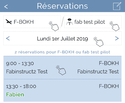 Liste de réservations