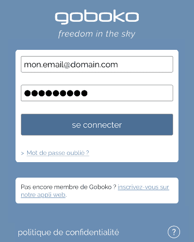 Comment se connecter : remplissez le formulaire dans l'application mobile de goboko